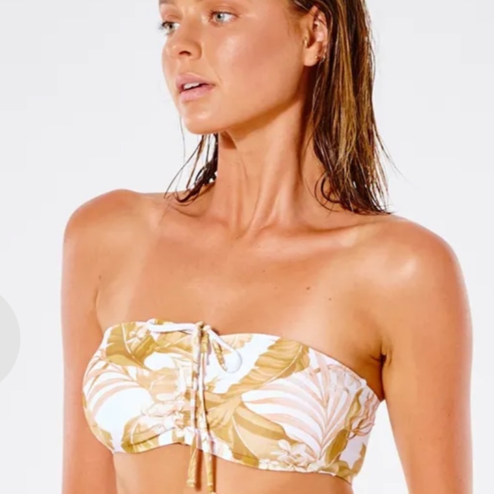 NWT RIP CURL Namotu Bandeau Bikini Top White Yellow Small